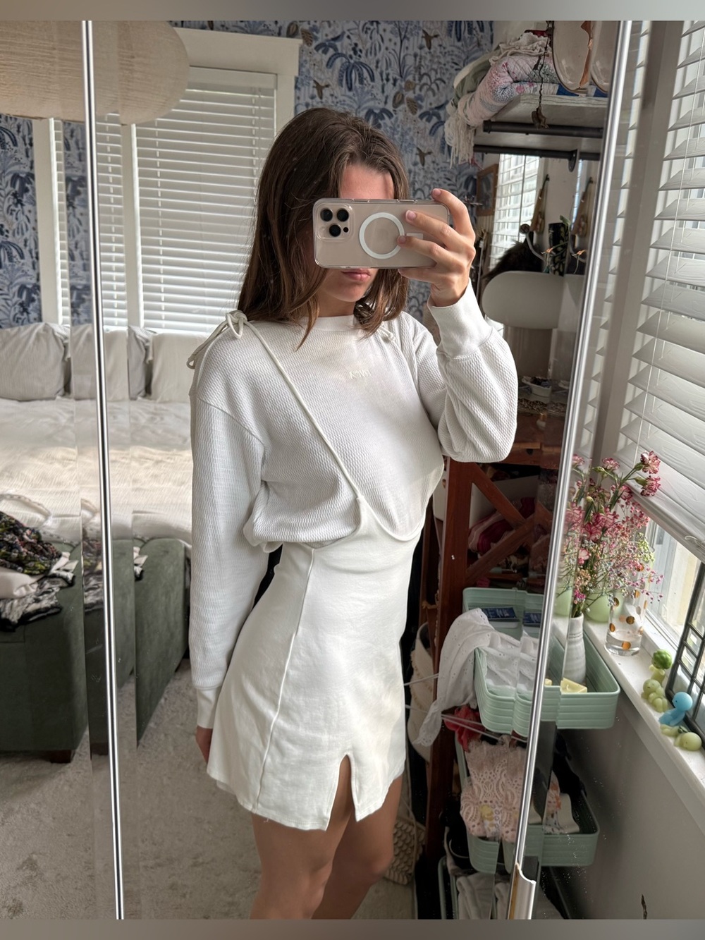 Urban outfitters overalls suspender white mini dress xs Bodycon skirt tie straps